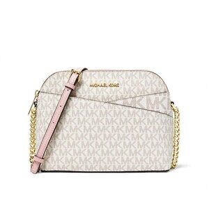 New Michael Kors Jet Set Travel Medium Logo Dome Crossbody Powder Blush Multi